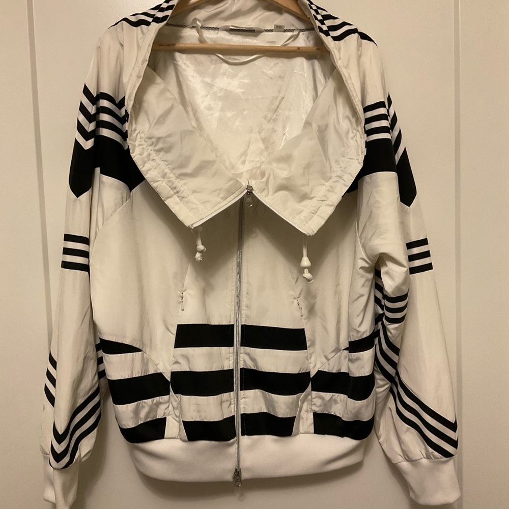Womens Adidas Zip Up Windbreaker XL w Wide Collar Oversized Sporty UNIQUE! White